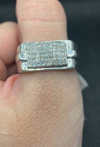 14K WHITE GOLD MENS INVISIBLY SET SQUARE DIAMOND RING