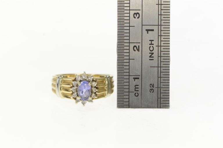 14K Yellow Gold Oval Tanzanite Diamond Halo Engagement Ring