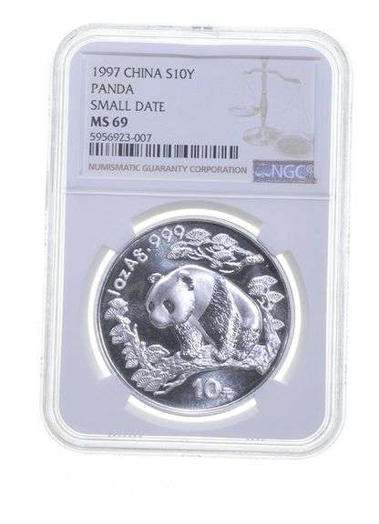 MS69 1997 China 10 Silver Yuan - Panda - Small Date - Graded NGC