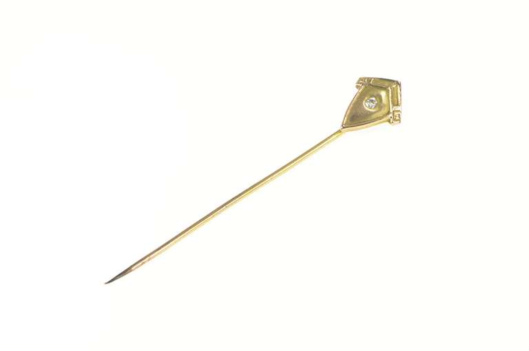 14K Yellow Gold Art Deco Diamond Ornate Geometric Stick Pin
