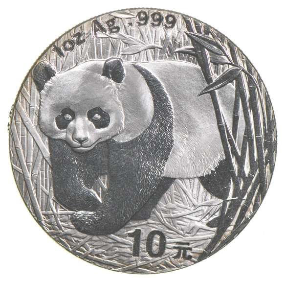 2001 China Panda 10 Yuan 1 Oz .999 Silver