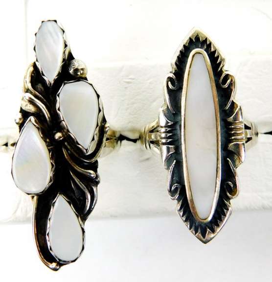 2 Navajo Sterling Mother of Pearl Rings, Size 6.5