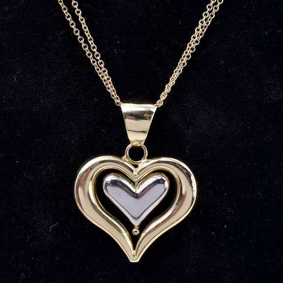 Angelic Spinning Heart Pendant Necklace In Two Tone 14K Gold