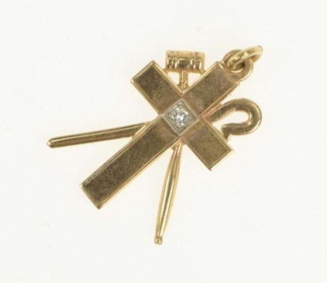 10K Yellow Gold Diamond Cross Crook White Jerusalem Charm/Pendant