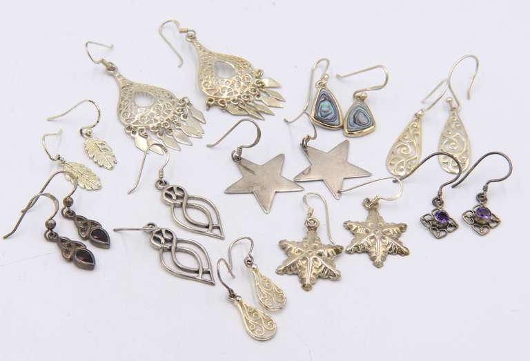 Group Lot of 10 Vintage 925 Sterling Silver Earrings