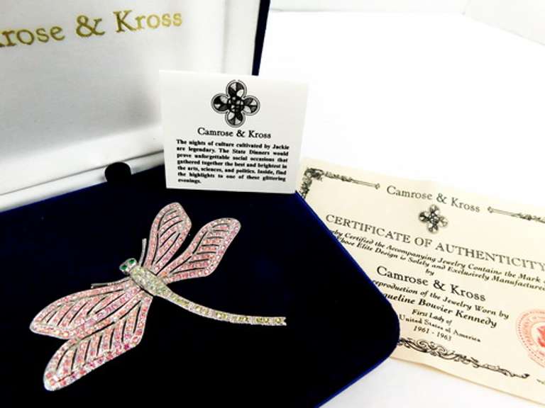 Jackie Kennedy Camrose & Cross Dragonfly Pin, MIB
