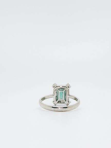 Exotic Emerald Core 18k White Gold Ring with Diamond Pins
