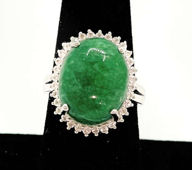 12.0+ carat Emerald and White Sapphire Sterling Sliver Gemstone Ring - Gorgeous!