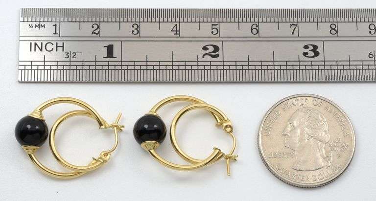 Pretty 14k and Onyx Double Hoop Earrings