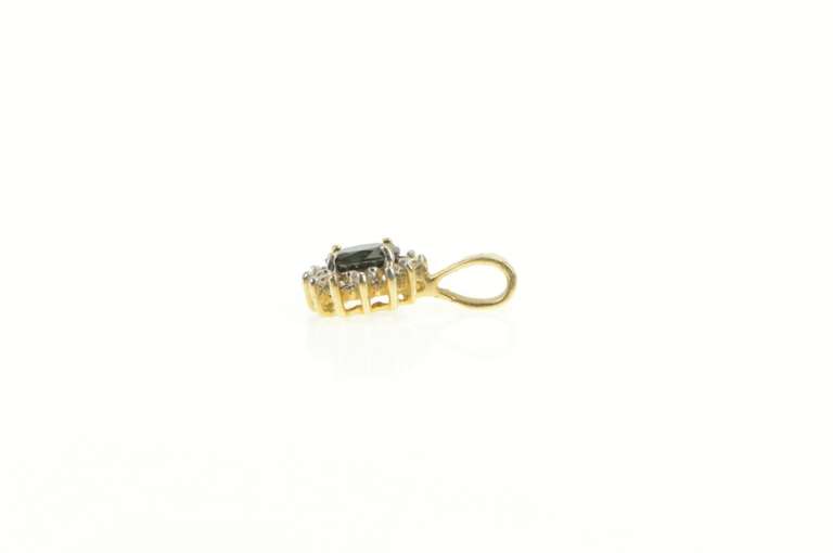 10K Yellow Gold Oval Natural Sapphire Diamond Halo Classic Pendant