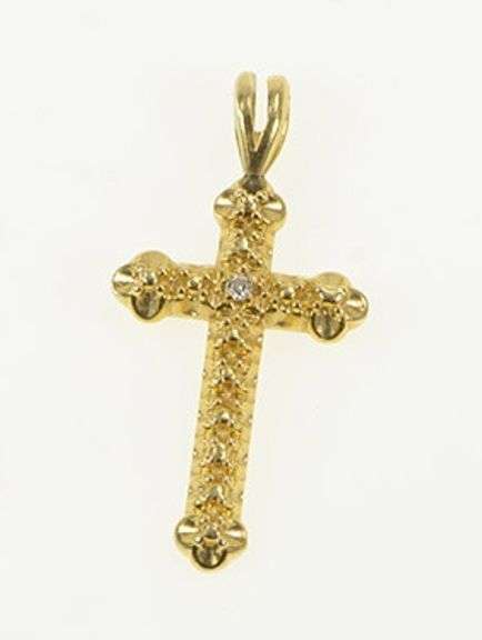 14K Yellow Gold Diamond Ornate Cross Classic Christian Pendant