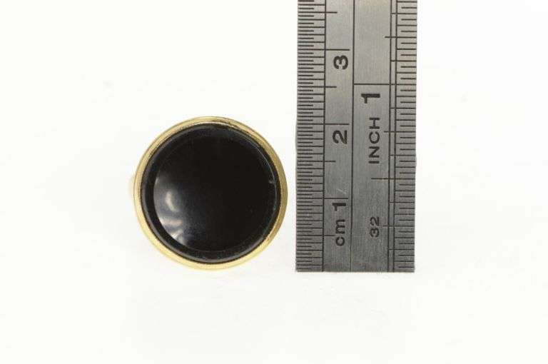 14K Yellow Gold Round Black Onyx 1960's Unique Cocktail Ring