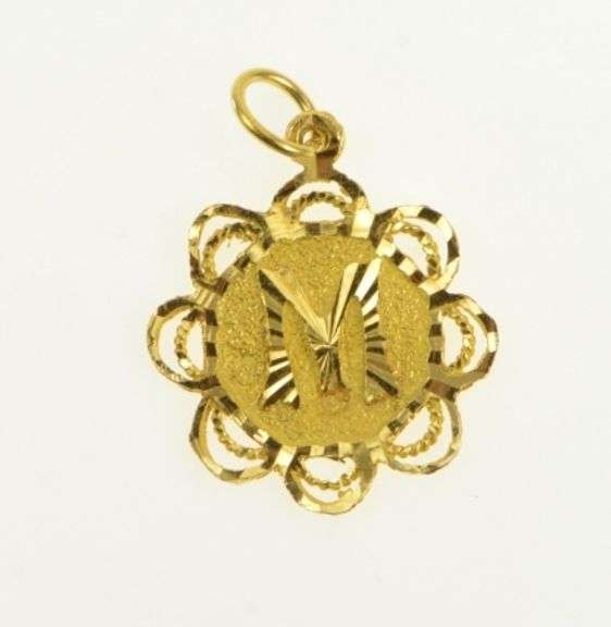 14K Yellow Gold M Ornate Scalloped Monogram Name Letter Charm/Pendant