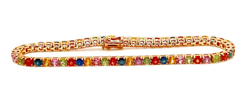 STUNNING 18KT SOLID YELLOW GOLD 8.0 CARAT RAINBOW SAPPHIRE BRACELET
