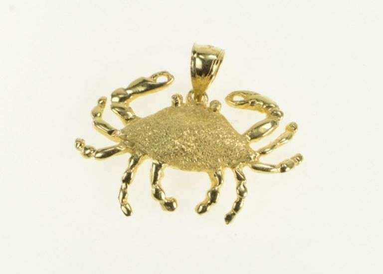 14K Yellow Gold 3D Crab Cancer Zodiac Star Sign Astrology Pendant