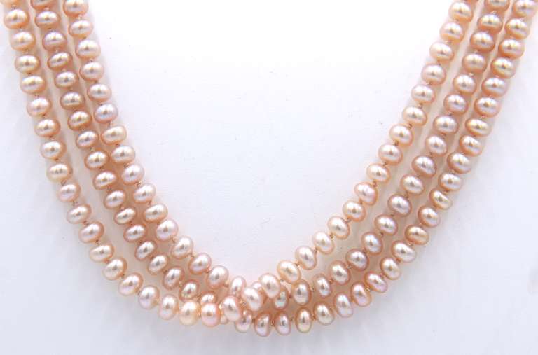 Three Row Pink Pearl Necklace