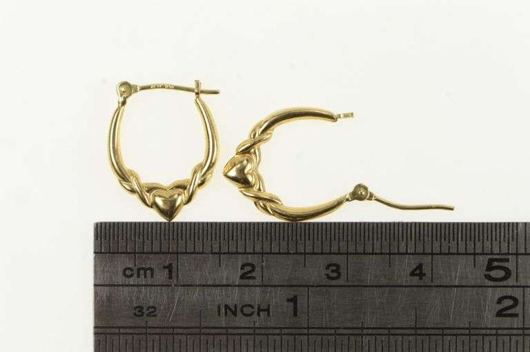 14K Yellow Gold Puffy Heart Love Symbol Claddagh Hoop Earrings