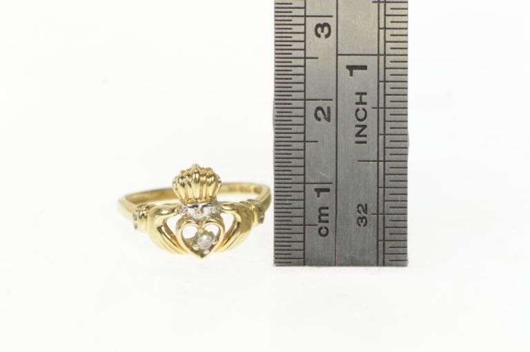 10K Yellow Gold Diamond Claddagh Traditional Celtic Loyalty Ring