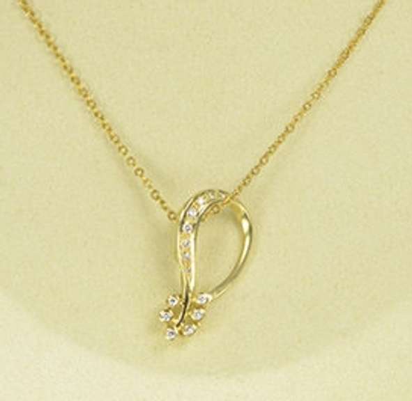 14K Yellow Gold 0.27 Ctw Diamond Ornate Floral Loop Slide Pendant