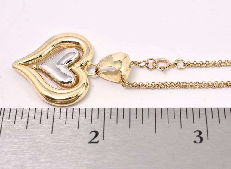Angelic Spinning Heart Pendant Necklace In Two Tone 14K Gold