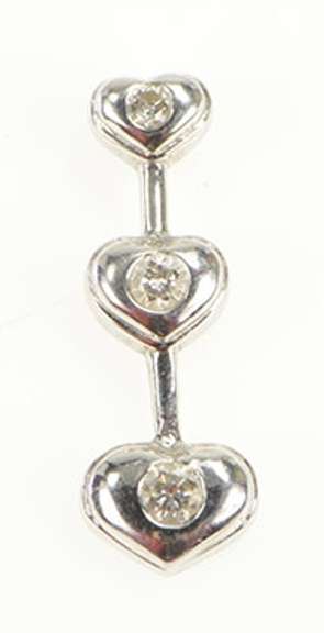 14K White Gold Diamond Tiered Heart Love Symbol Bar Pendant