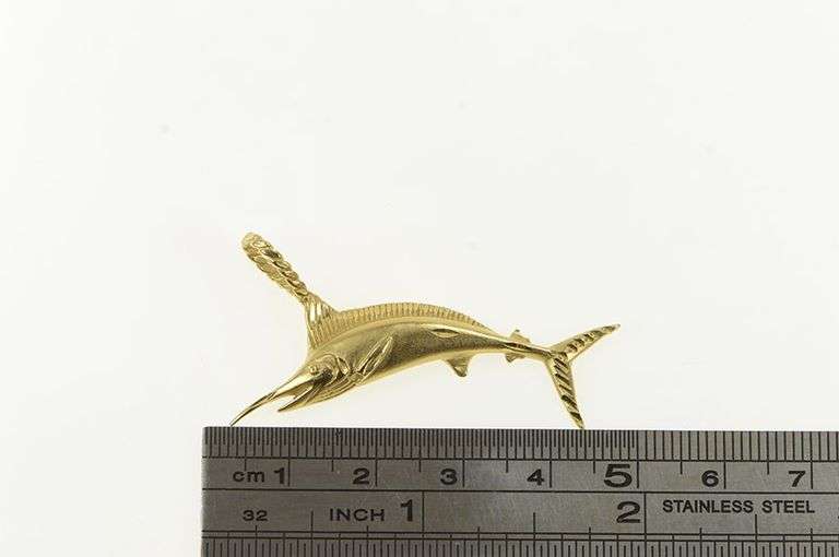 14K Yellow Gold Marlin Trophy Fishing Fish Ocean Animal Pendant