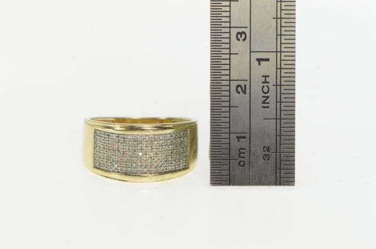 10K Yellow Gold Pave Diamond Encrusted Squared Band Ring