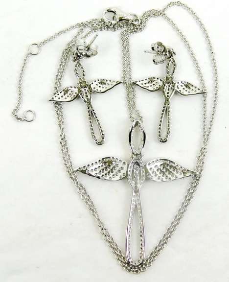 Sterling Angel Cross Necklace & Matching Earrings
