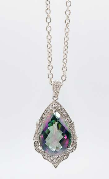 Inspiring 12.0 Carats Pear Shaped Mystic Topaz & CZ in Sterling Sliver Pendant Necklace