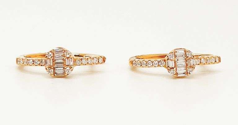 Ornate 18kt Rose Gold Diamond Hoop Earrings