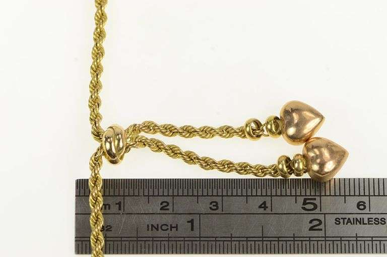 14K Yellow Gold 2.6mm Rope Chain Heart Tassel Fringe Necklace
