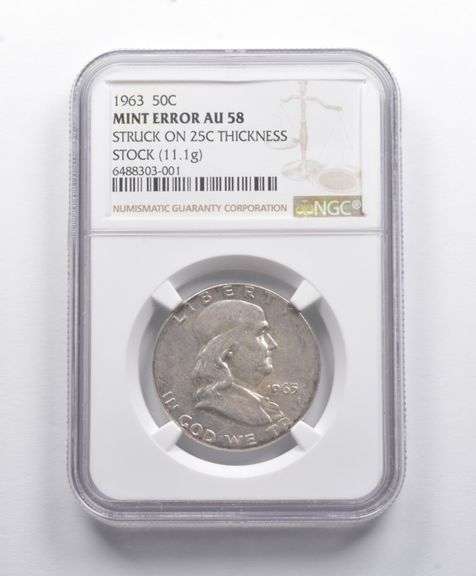 Error AU58 1963 Franklin Half Dollar Struck On 25C Stock (11.1g) NGC