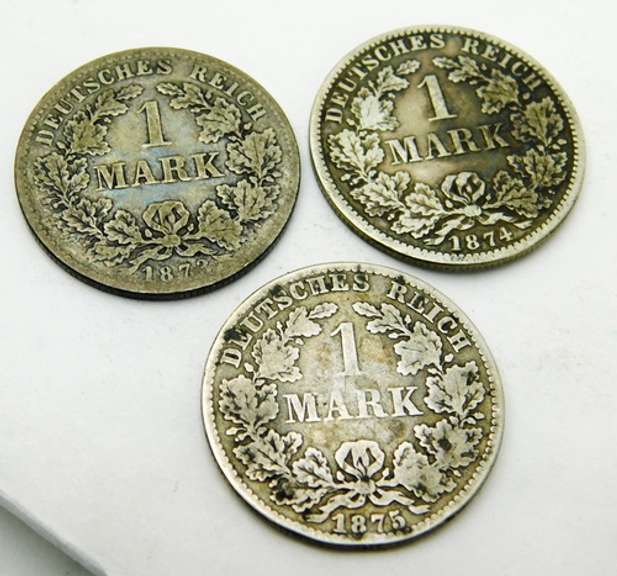3 German Reich 1 Mark Silver Coins
