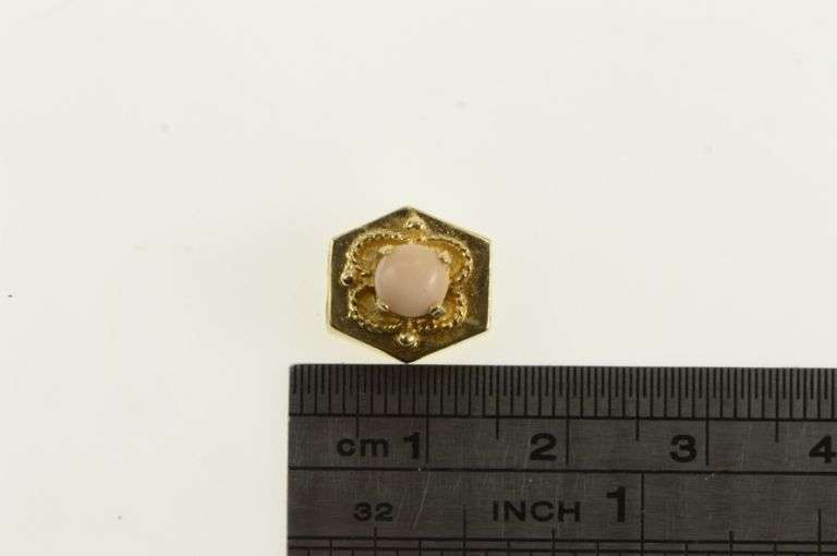 14K Yellow Gold Victorian Style Coral Slide Bracelet Charm/Pendant