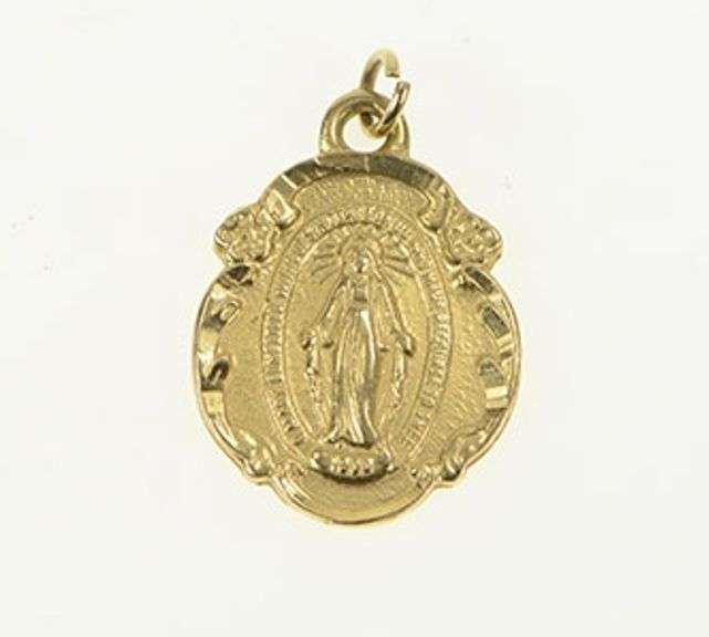 14K Yellow Gold Christian Faith Virgin Mother Mary Jesus Charm/Pendant