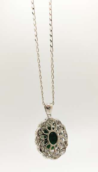 Beautiful 12.0 Carat Emerald and White Sapphire Sterling Sliver Pendant Necklace.