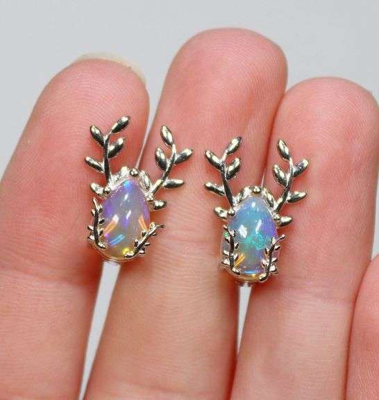 Sterling silver 22.62ct Pear shaped Opal earrings