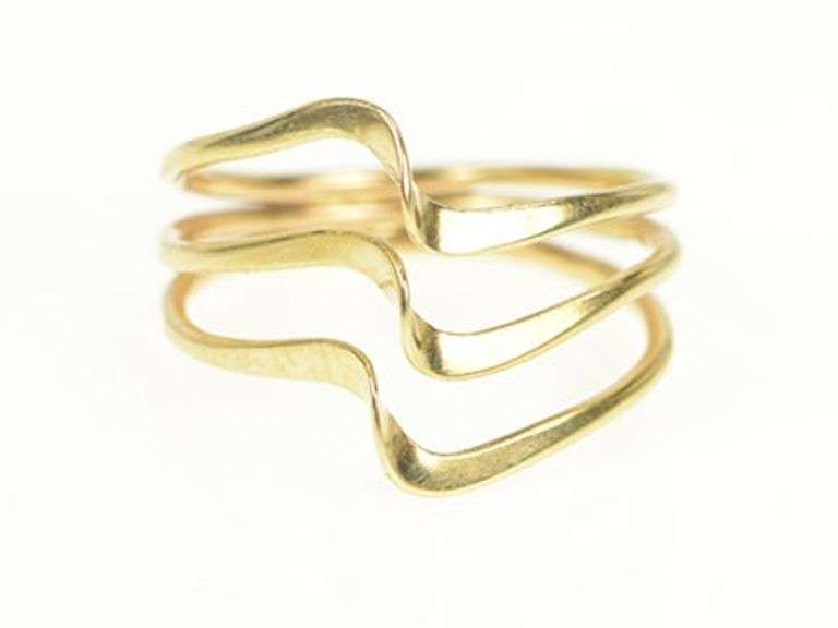14K Yellow Gold 1960's Layered Wavy Curvy Statement Band Ring