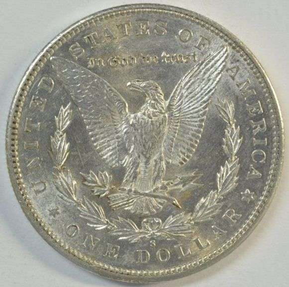 Flashy-white BU 1897-S Morgan Silver Dollar. Semi-key date