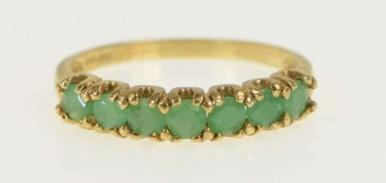 10K Yellow Gold Seven Stone Natural Emerald Band Ring