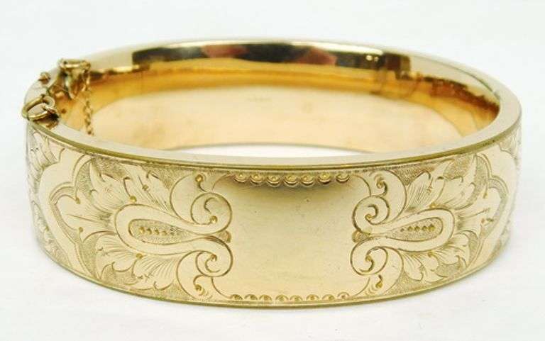 Ornate Antique Wide Gold Filled Bangle Bracelet