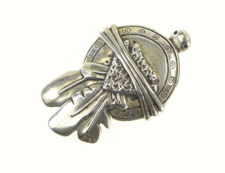 Sterling Silver Southwestern Arrowhead Feather Turtle Pendant/Pin
