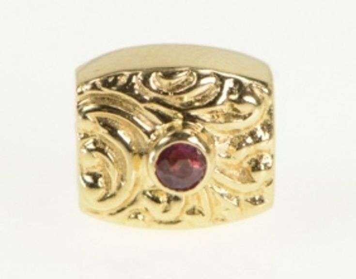 14K Yellow Gold Ruby Ornate Scroll Design Slide Bracelet Charm/Pendant
