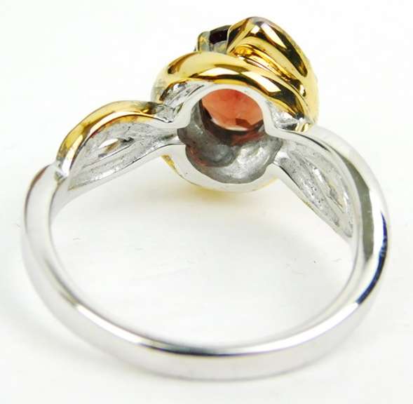Sterling & Vermeil Garnet & White Topaz Ring, Size 7