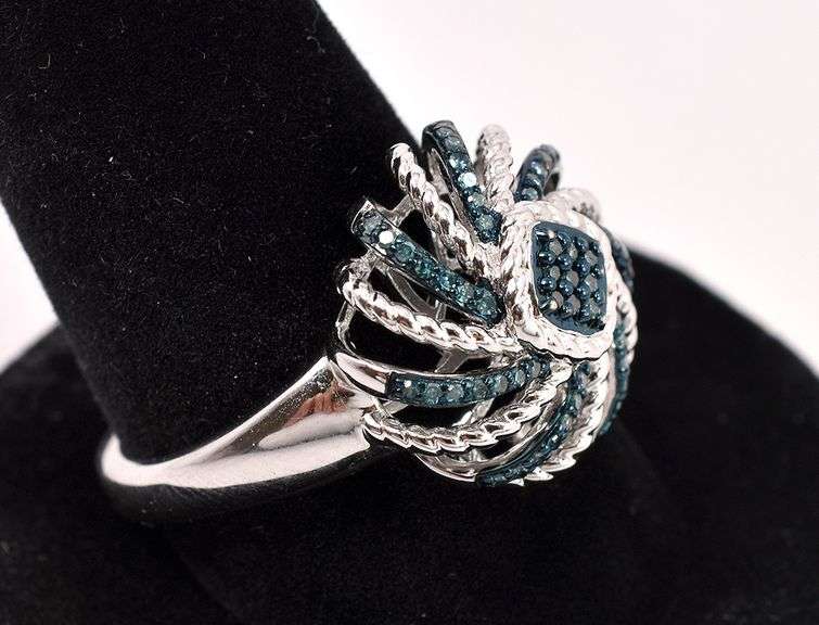 Irradiated Blue Diamond Ring In Sterling Silver