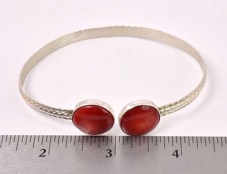 Red Stone Cuff Bracelet In Sterling Silver