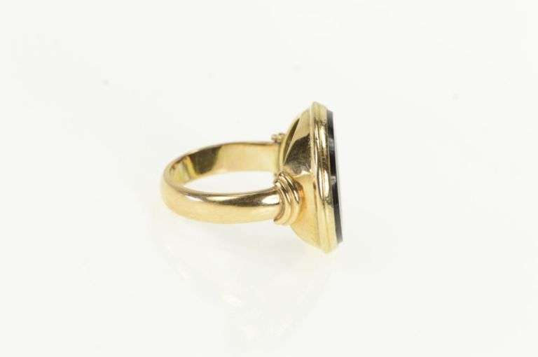 14K Yellow Gold Round Black Onyx 1960's Unique Cocktail Ring