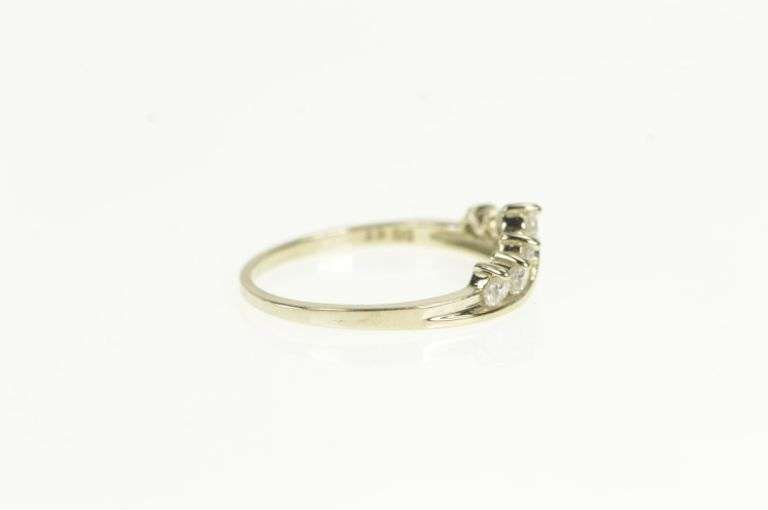14K White Gold Chevron Contour Stackable Wedding Band CZ Ring