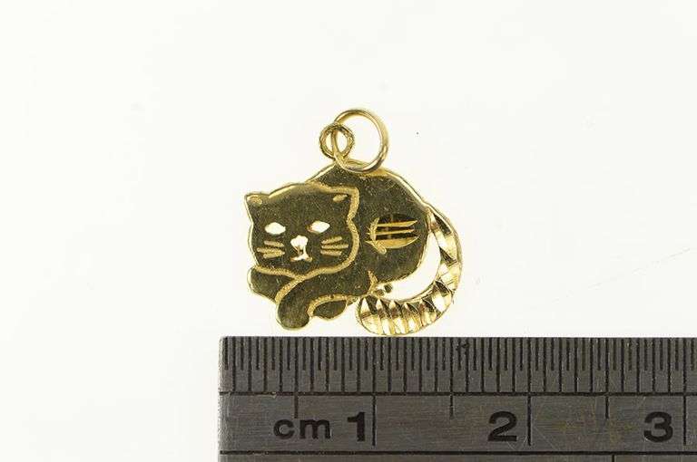 14K Yellow Gold Diamond Cut Sleeping Cat Kitty Kitten Charm/Pendant