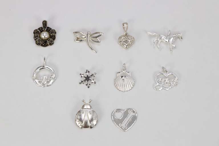 .925 Sterling Silver Charm Set Lot of 10 Charms/Pendants